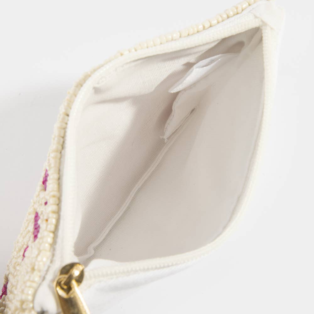 Handmade Botox And Bubbles Beaded Coin Pouch in White