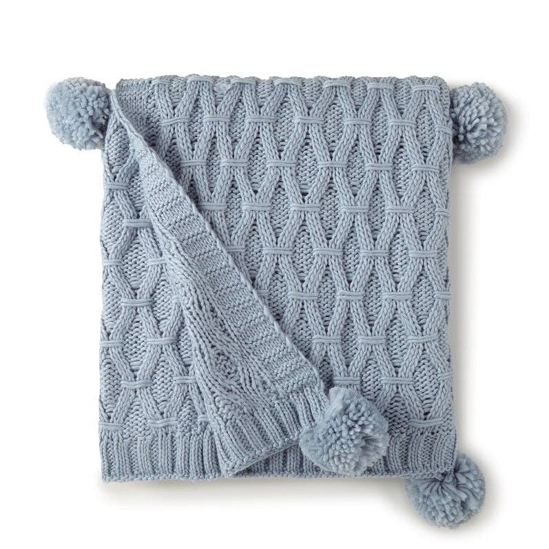 Pom Pom Sweater Knit Throw 50" x 60": IVORY