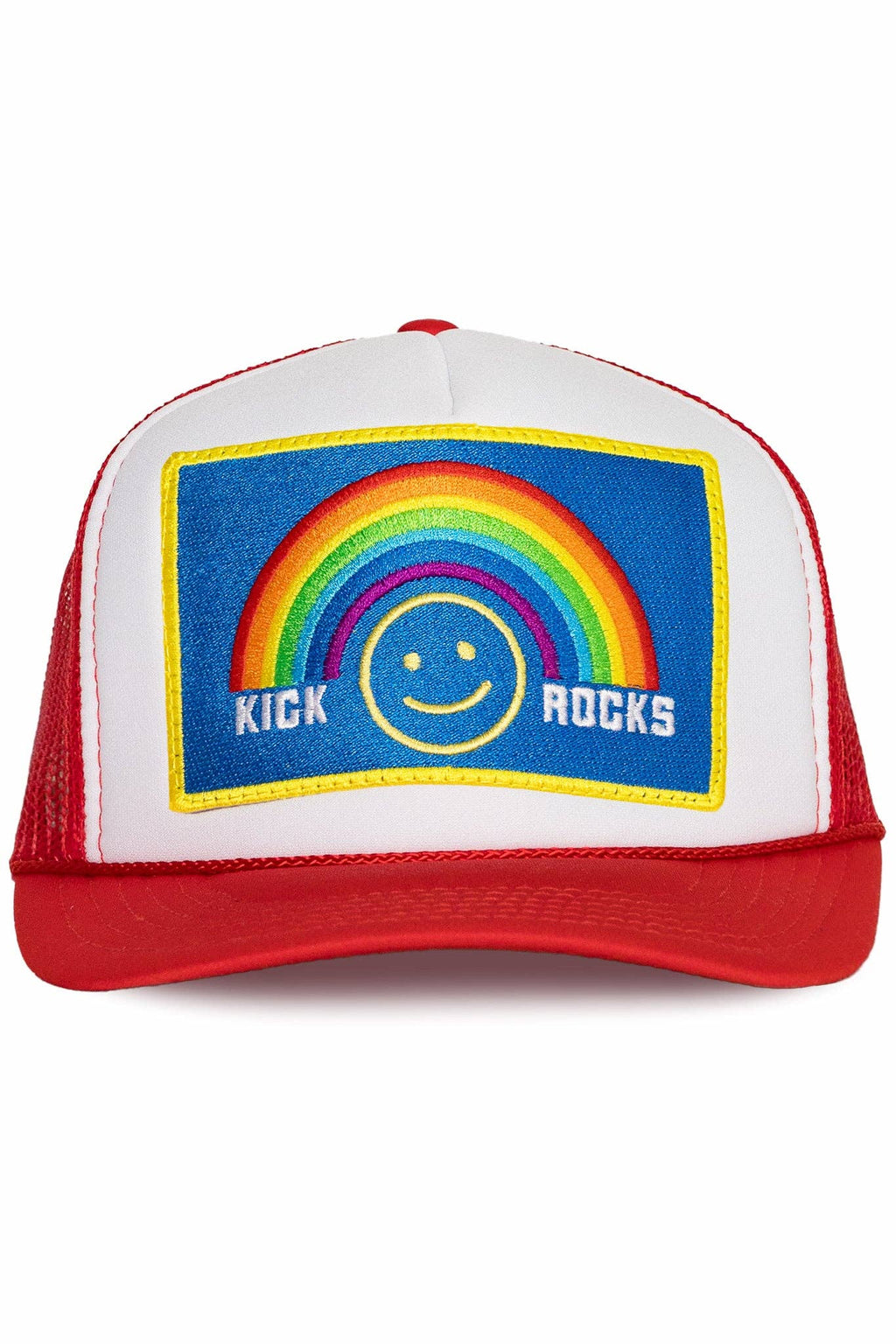 Kick Rocks Trucker Hat in Red Split: Red Split