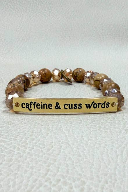 Sassy Coffee Bracelet, Caffeine Lover Gift, Funny Beaded Bracelet, Coffee Addict Jewelry, Gold Tone Bracelet, Gift for Her