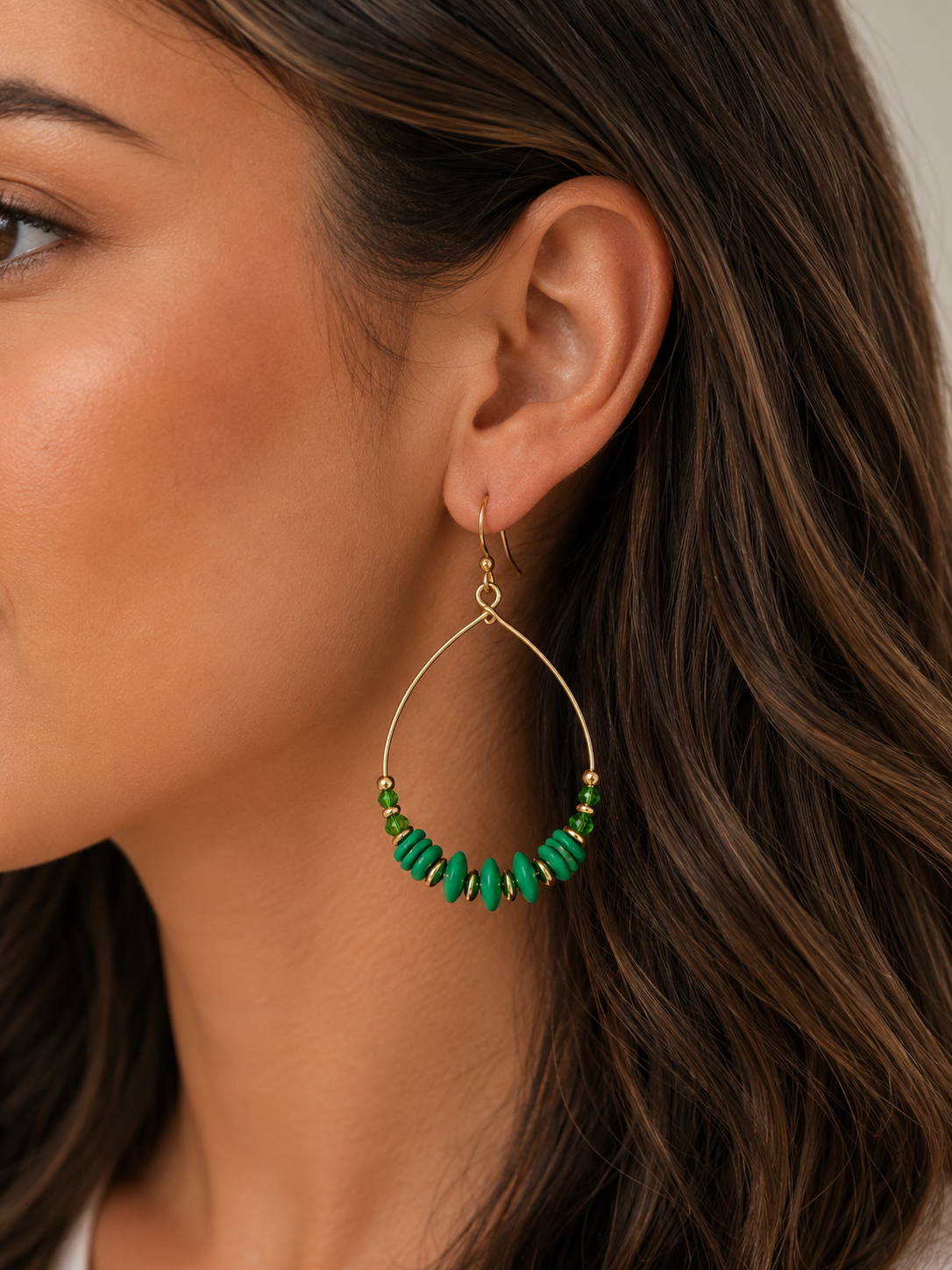 Emerald Green Exaggerated Water Drop Shape Beaded Dangle Earring