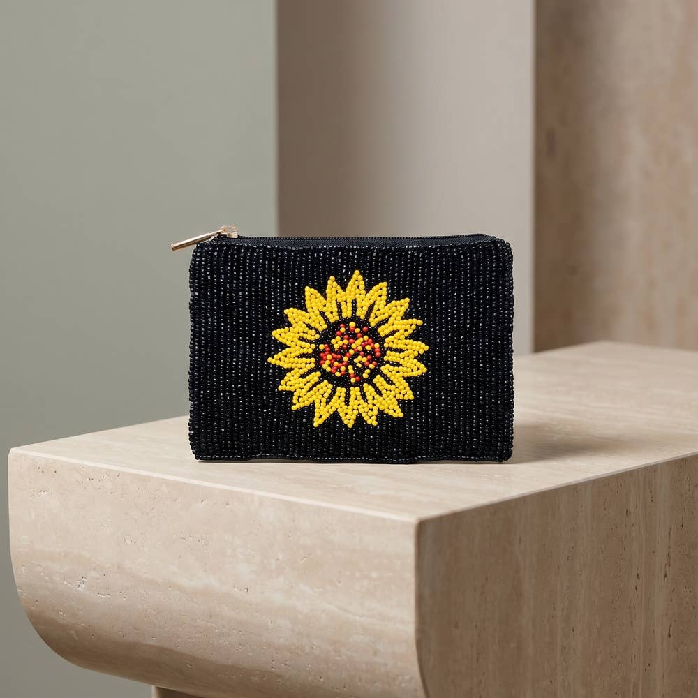 Handmade Sunflower Beaded Coin Pouch