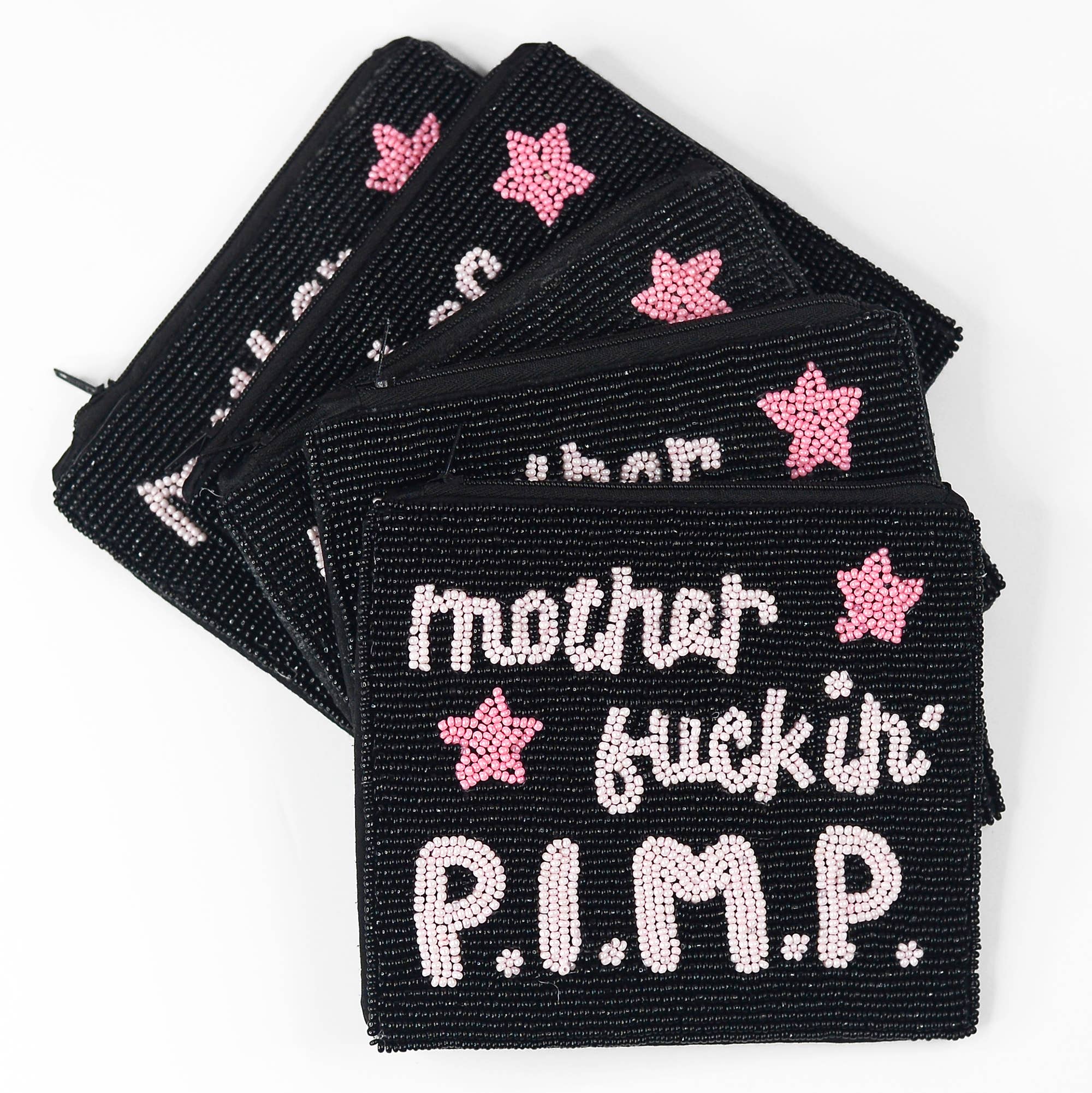 PIMP Beaded Coin Purse, Seed Bead Bag, Makeup Bag