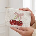 Cherry And Ribbon Bow Seed Beaded Coin Purse: MULTI
