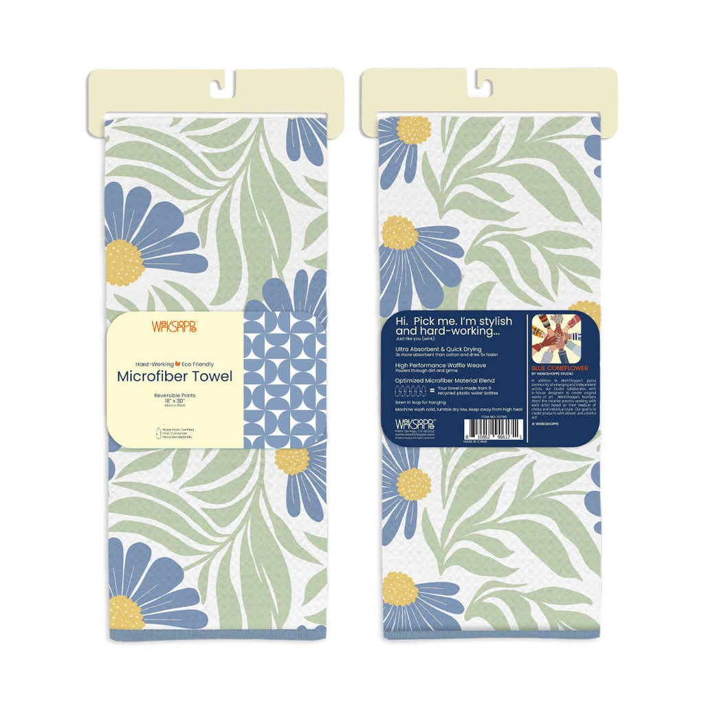 Blue Coneflower Microfiber Kitchen Towel, Spring Decor Gift