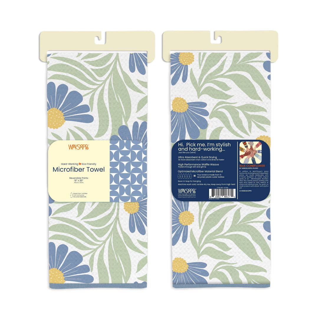 Blue Coneflower Microfiber Kitchen Towel, Spring Decor Gift