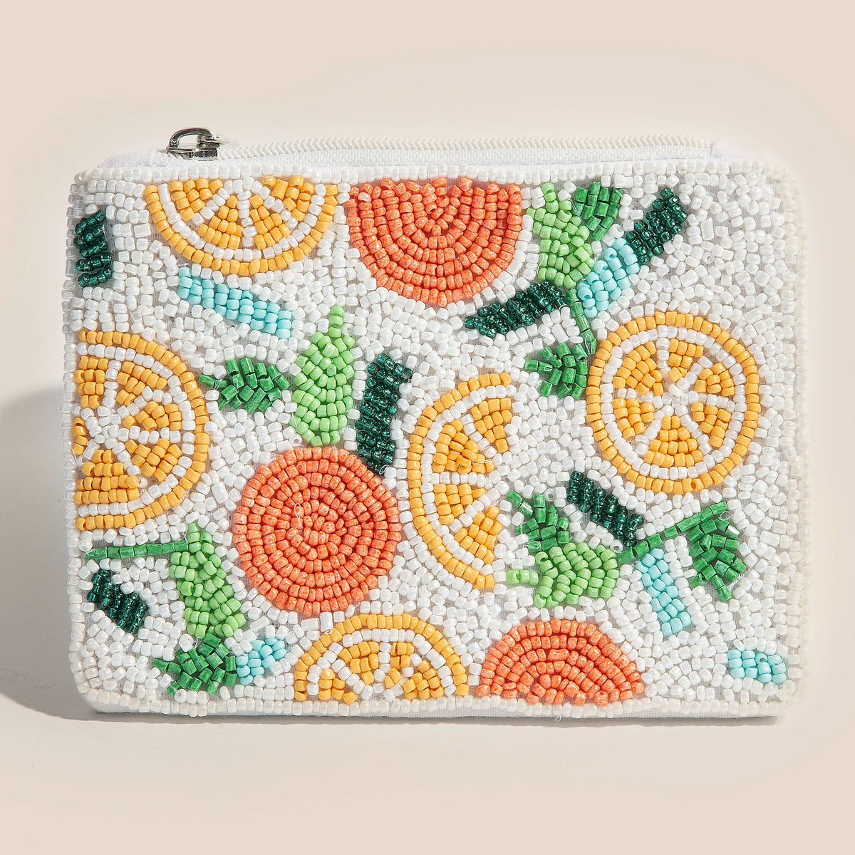 Handmade Seed Beaded Multi Lemon Fruit Coin Purse