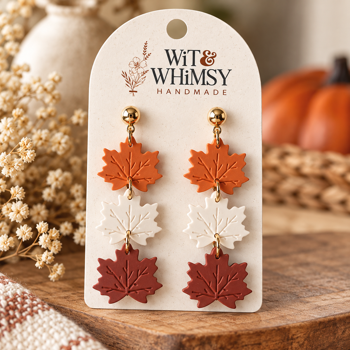 Handmade Maple Leaf Dangle Earrings | Autumn Leaf Jewelry