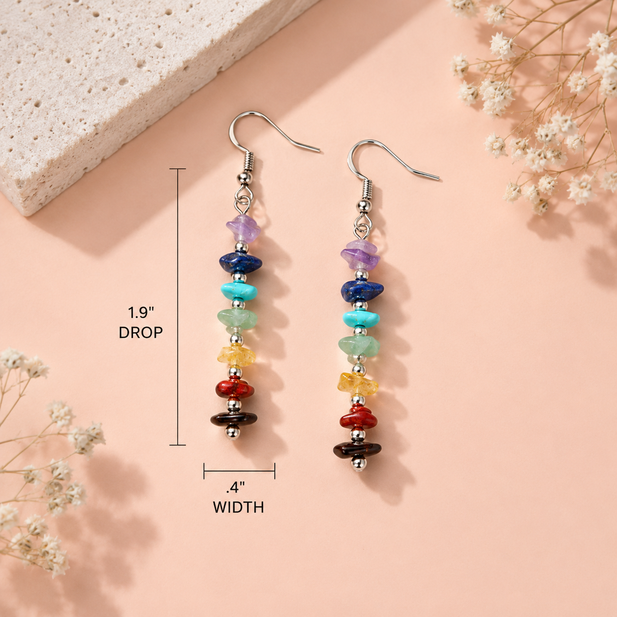 Genuine Stone Bead Drop Earrings |
