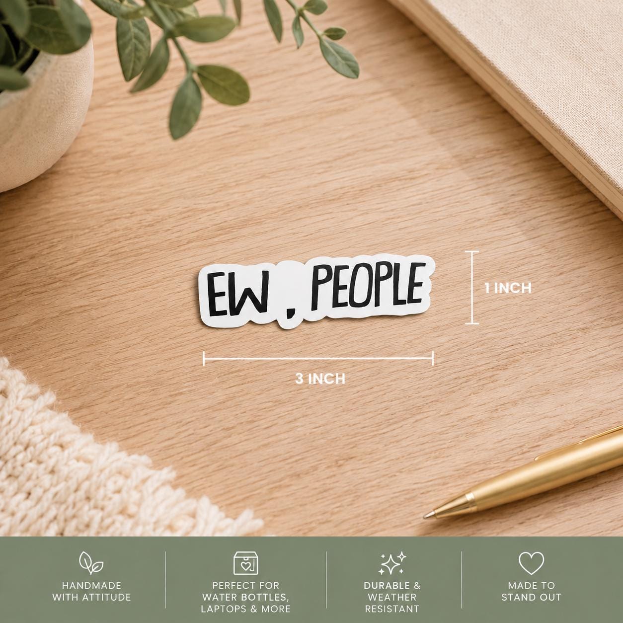 Funny Introvert Sticker – "EW, PEOPLE" Vinyl Sticker – Waterproof Laptop Sticker – Water Bottle Decal – Cute Anti Social Gift