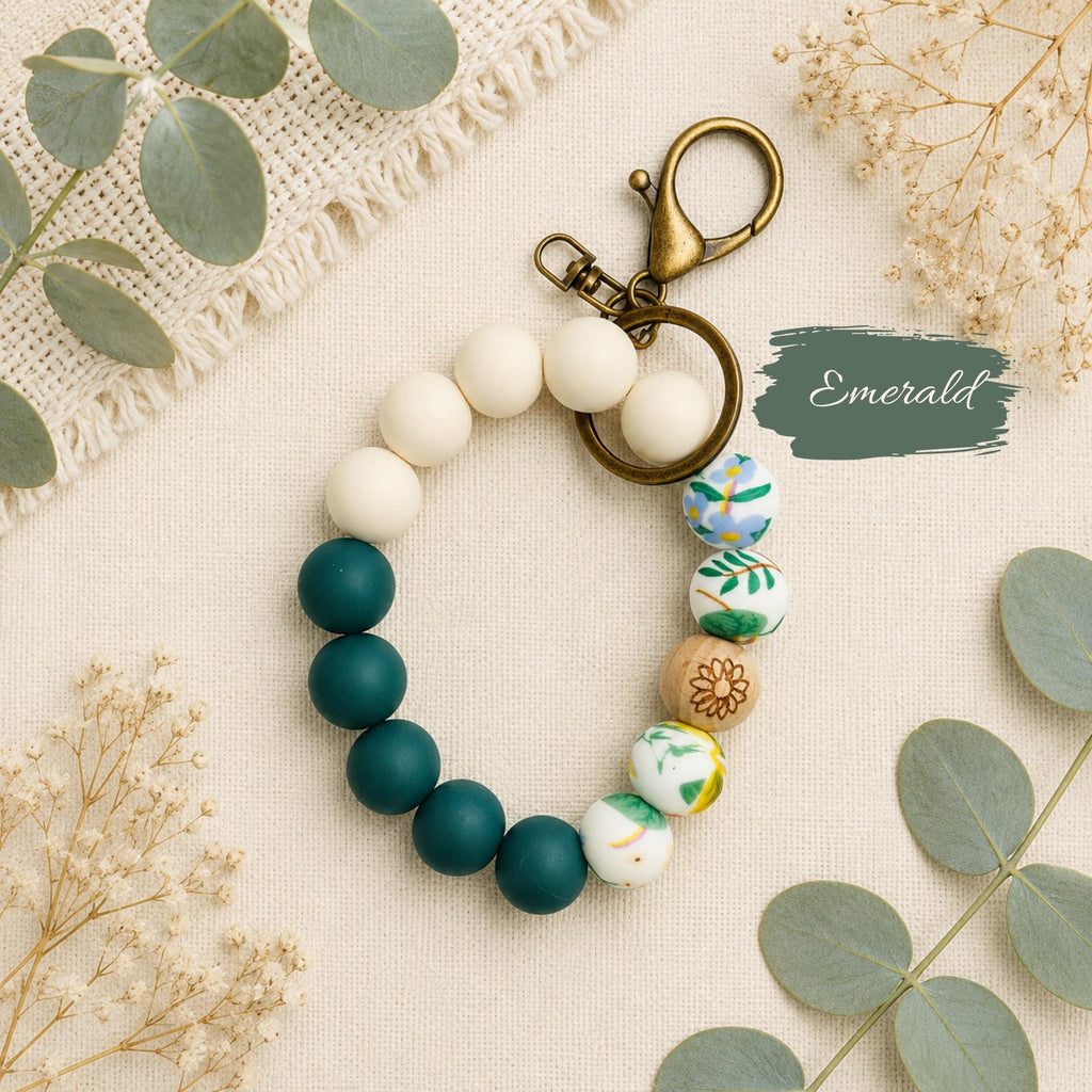 Silicone Beaded Wristlet Keychain | Silicone Bangle Key Chain Bracelet