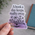 Holographic Vinyl Sticker | Book Lover Quote, Floral Open Book Design