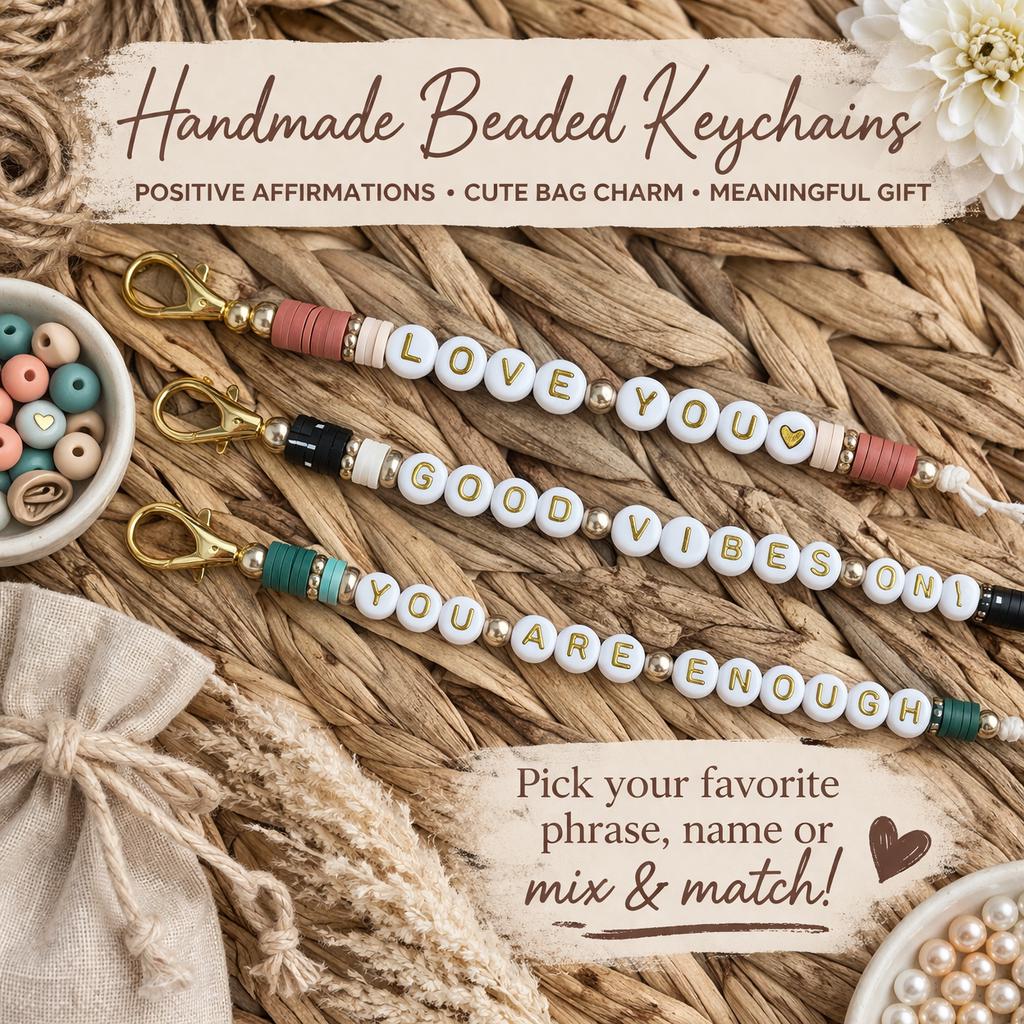 Beaded Keychain Bag Charm | Custom Name