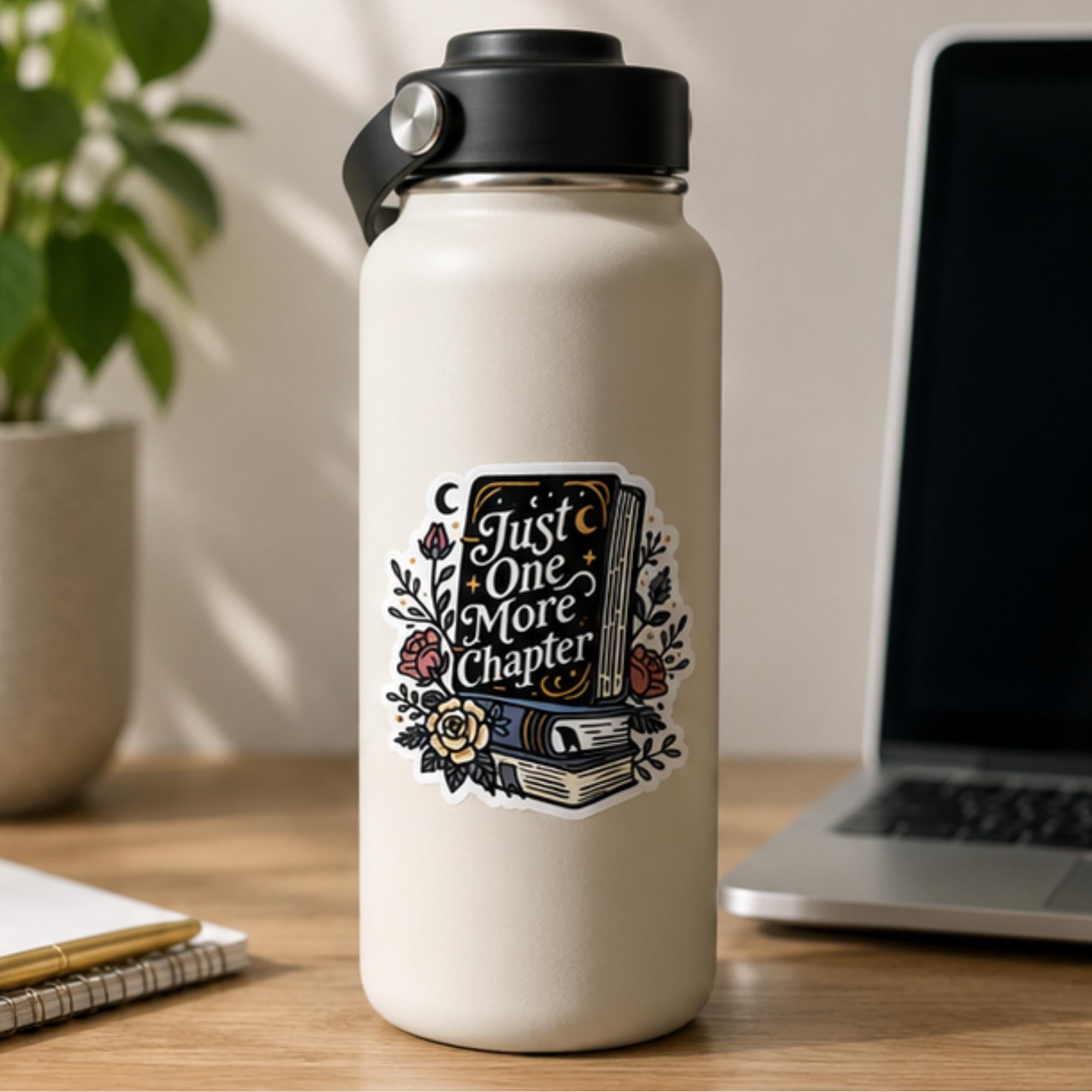 Just One More Chapter Sticker | Book Lover Vinyl Sticker | Reader Aesthetic Decal | Cute Bookish Sticker for Kindle, Laptop, Water Bottle