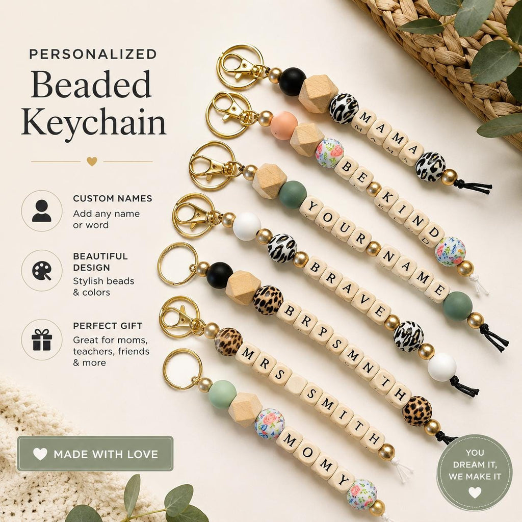 Wood Beaded Keychain Bag Charm | Nana
