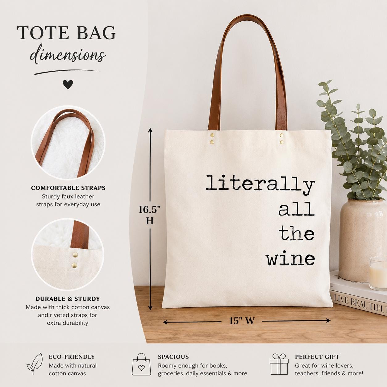 Literally All The Wine Tote Bag (alcohol funny winery gift)