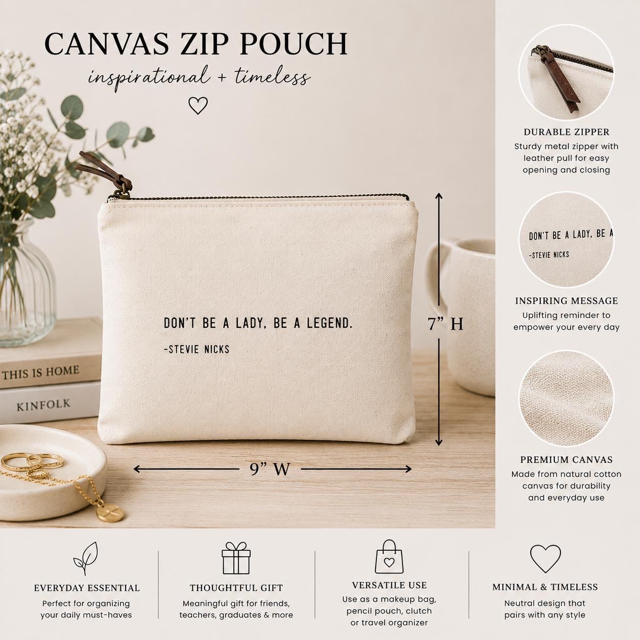 Be A Legend (Stevie Nicks) Canvas Zip Bag