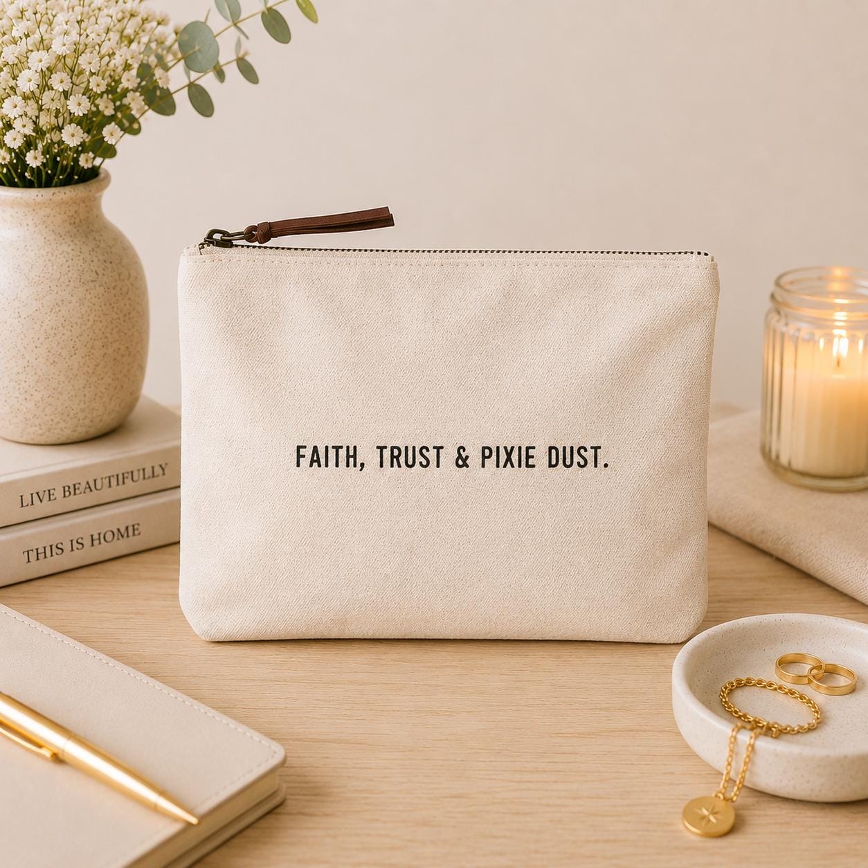 Faith, Trust & Pixie Dust Canvas Zip Bag