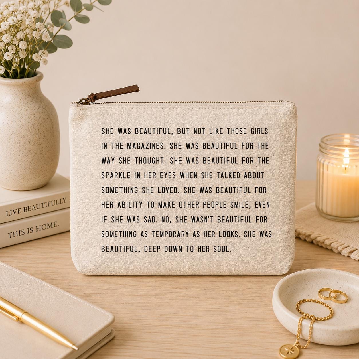 She Was Beautiful Canvas Zip Bag