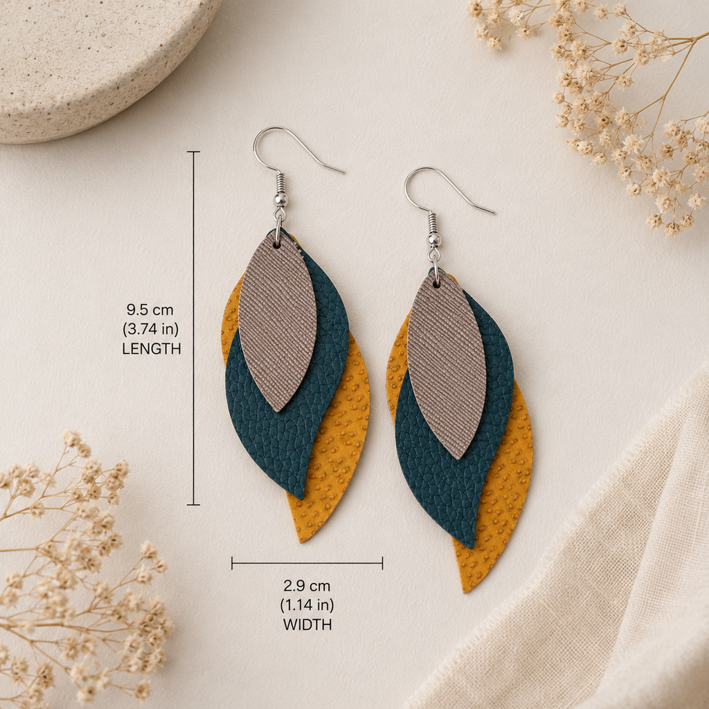 Leaf Multi-Layer S-Shaped Leather Earrings, Retro Women Three-Layer Leather earrings