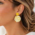 Summer Lemon Print Enamel Faux Soft Pottery Design Fashion Jewelry Earrings