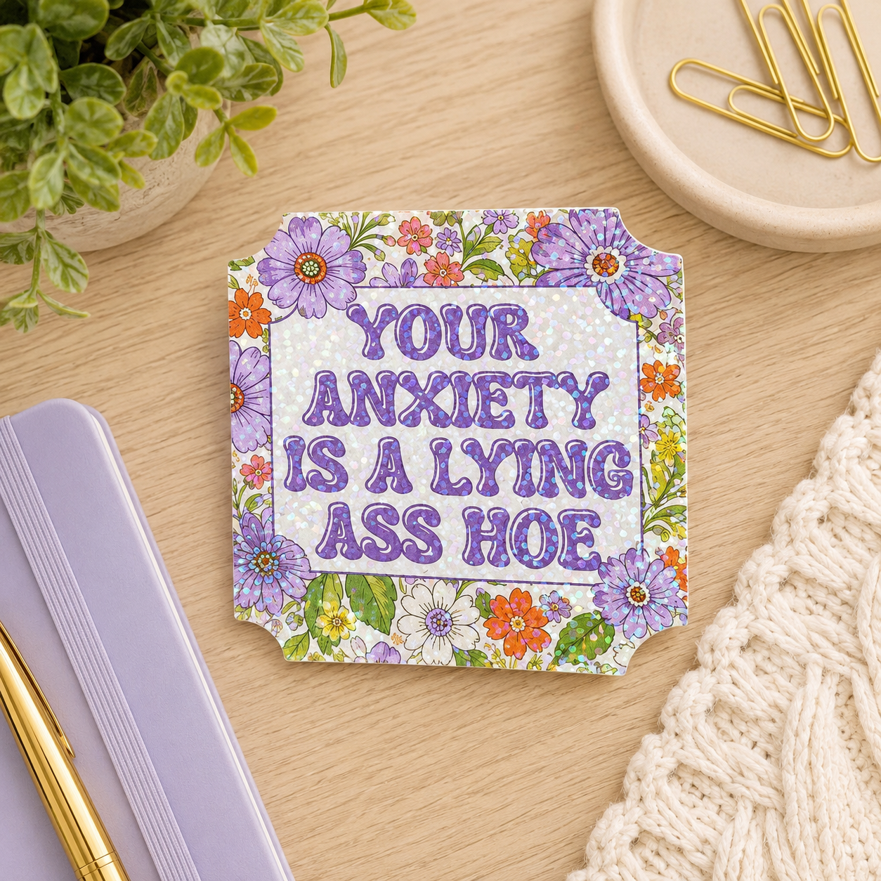 Lying Ass Hoe Holographic Glitter Sticker | Anxiety Vinyl Decal | Funny sticker