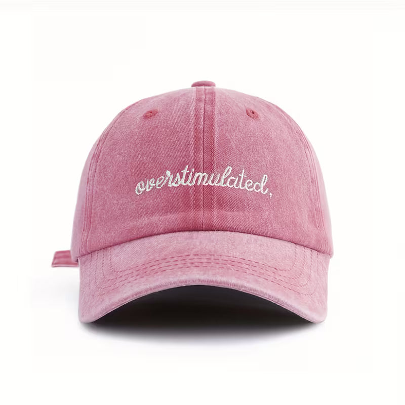 Overstimulated | Women's Washed Baseball Cap | Fashionable Outdoor Retro Street Urban Style Unisex Baseball Cap Curved Brim Dad Hat Sun Hat Suitable for Vacation Beach Travel Hat