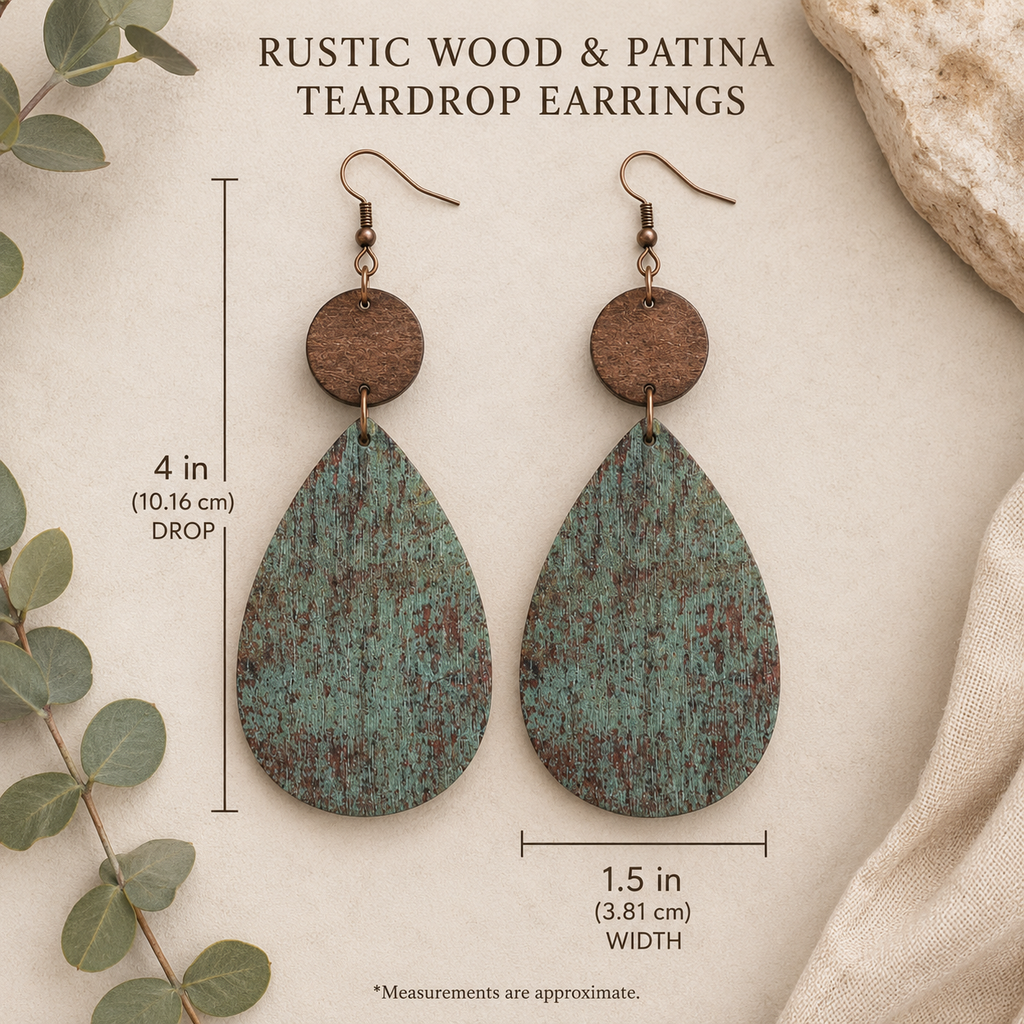 Distressed Water Drop Wooden Pendant Earrings | Boho Style Earrings | Western Style Earrings
