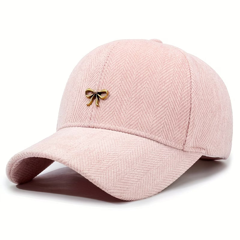 Corduroy Coquette Bow Baseball Cap | Aesthetic Hat | Cute Adjustable Pink Hat | Feminine Bow Embroidery Cap | Trendy Gift for Her