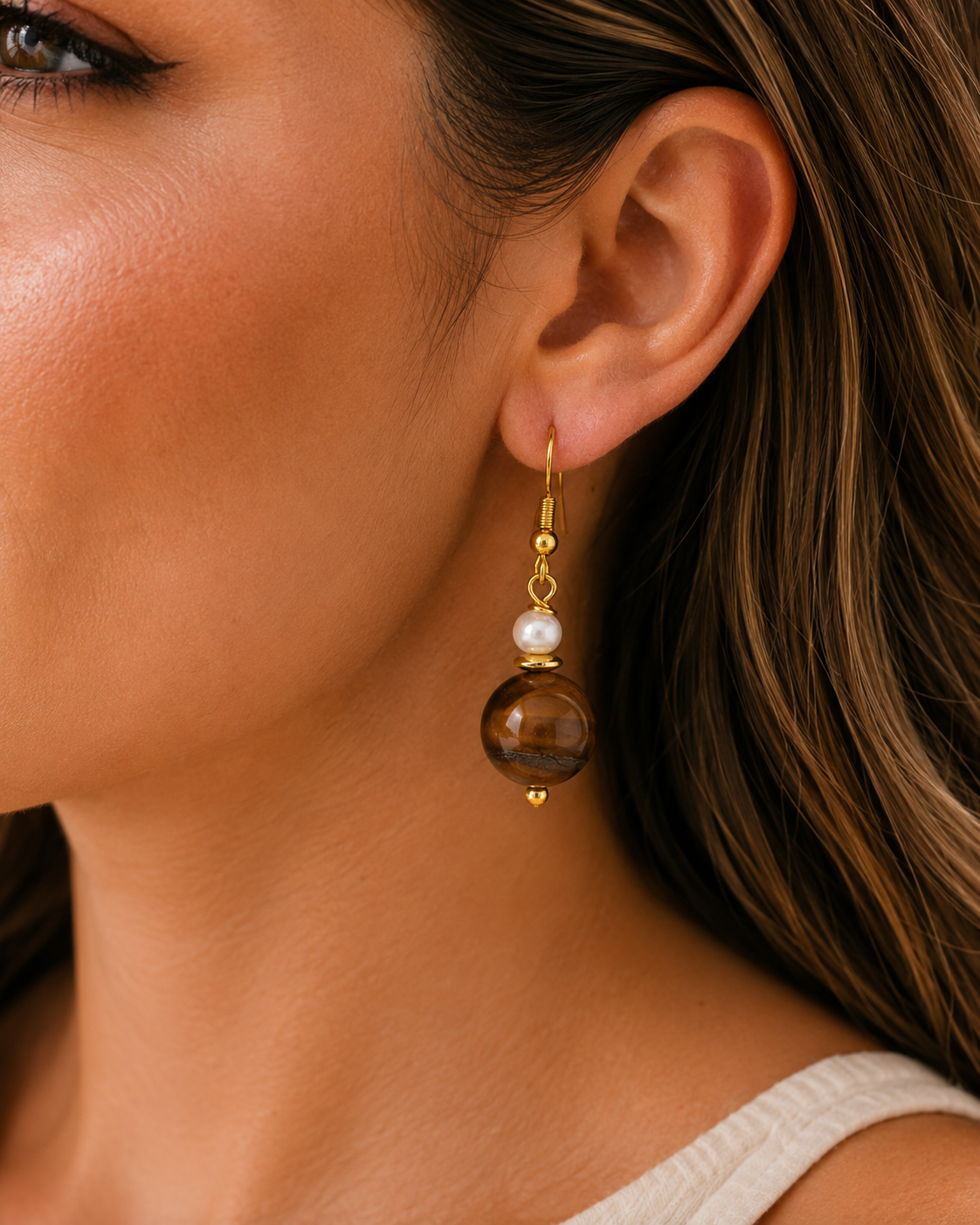 Natural Stone Round Bead Earrings