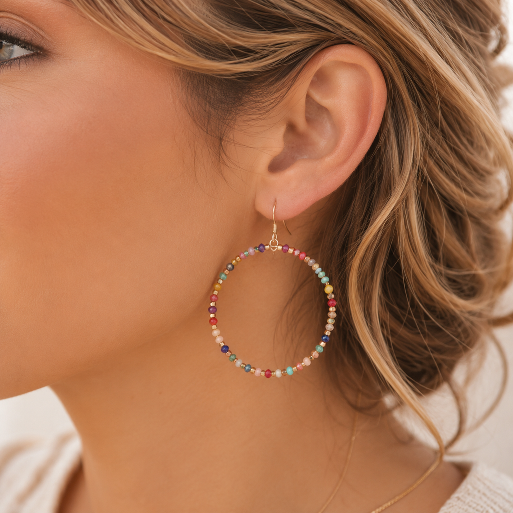 Crystal Bead Hoop Earrings | Boho Style