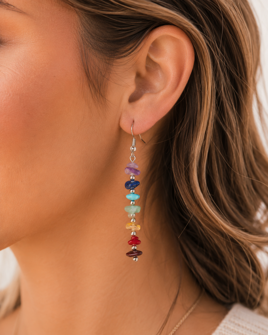 Genuine Stone Bead Drop Earrings |