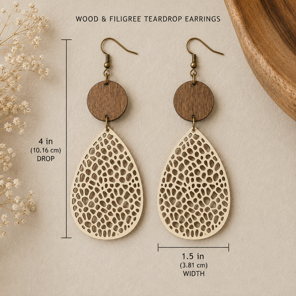 Teardrop Hollow Wooden Boho Earrings