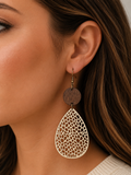 Teardrop Hollow Wooden Boho Earrings